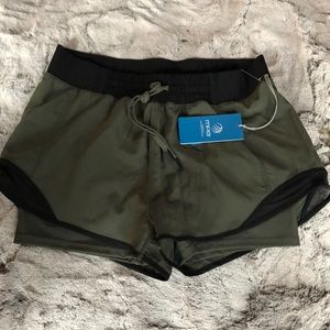 NWT MPG Olive Green Run Shorts with Liner.